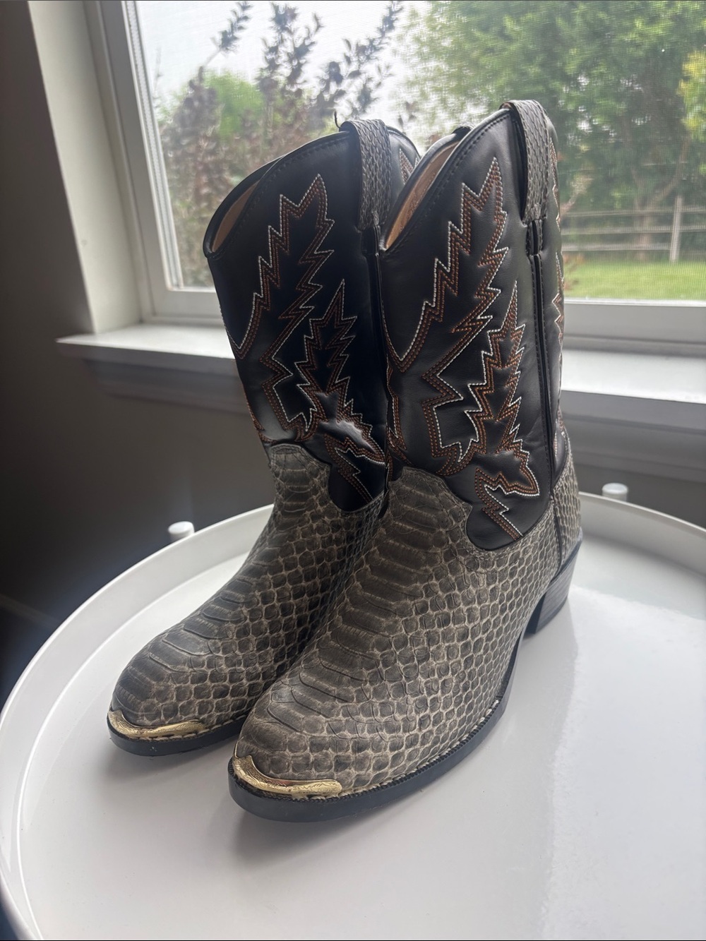 Kids Snake Print Vinyl Natural Boots